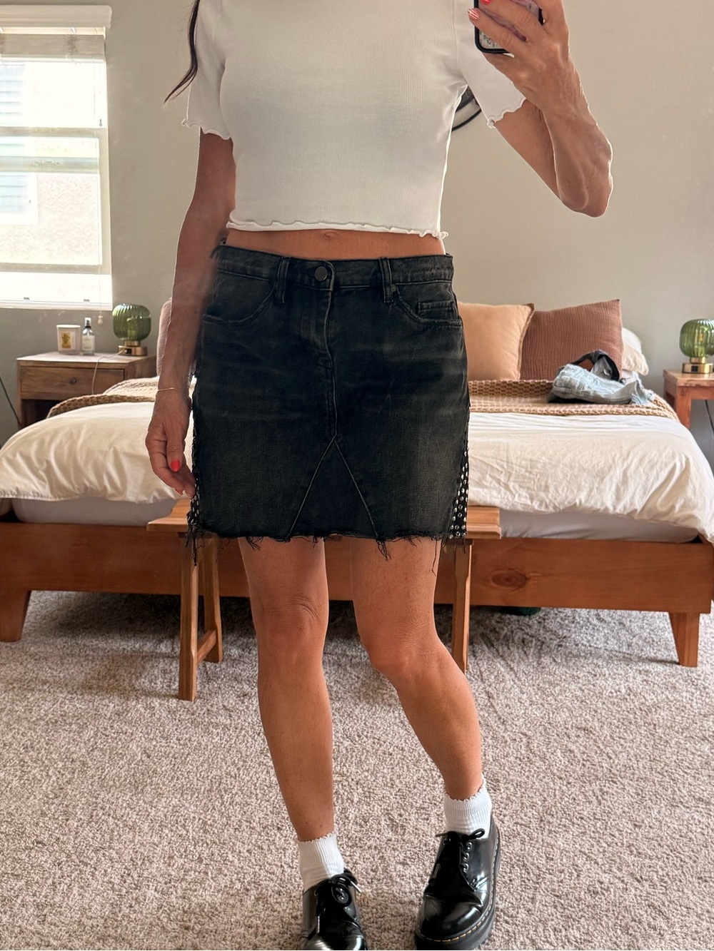 Blank NYC Black Embellished Cut Out Mini Skirt